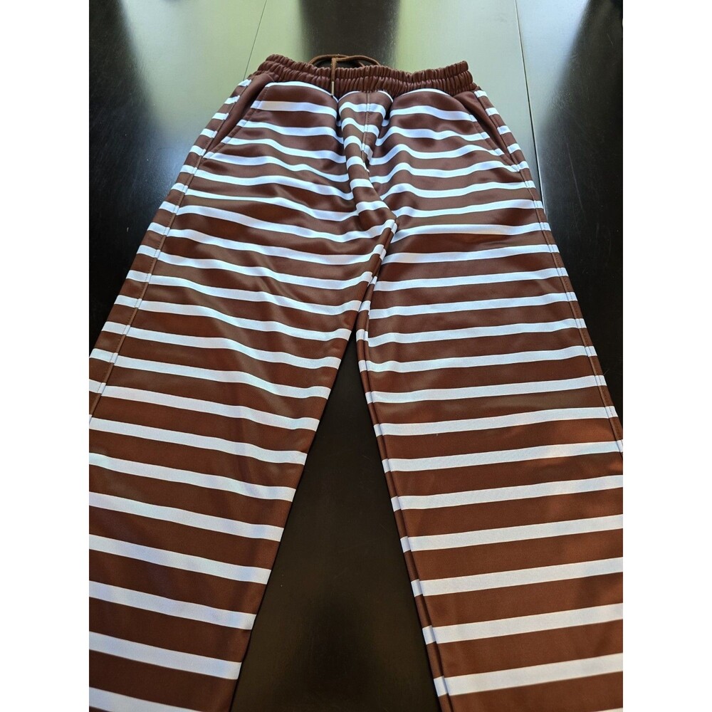 Habits 365 Greek Striped Wide Leg Pants Brown White Sorority Lounge XS